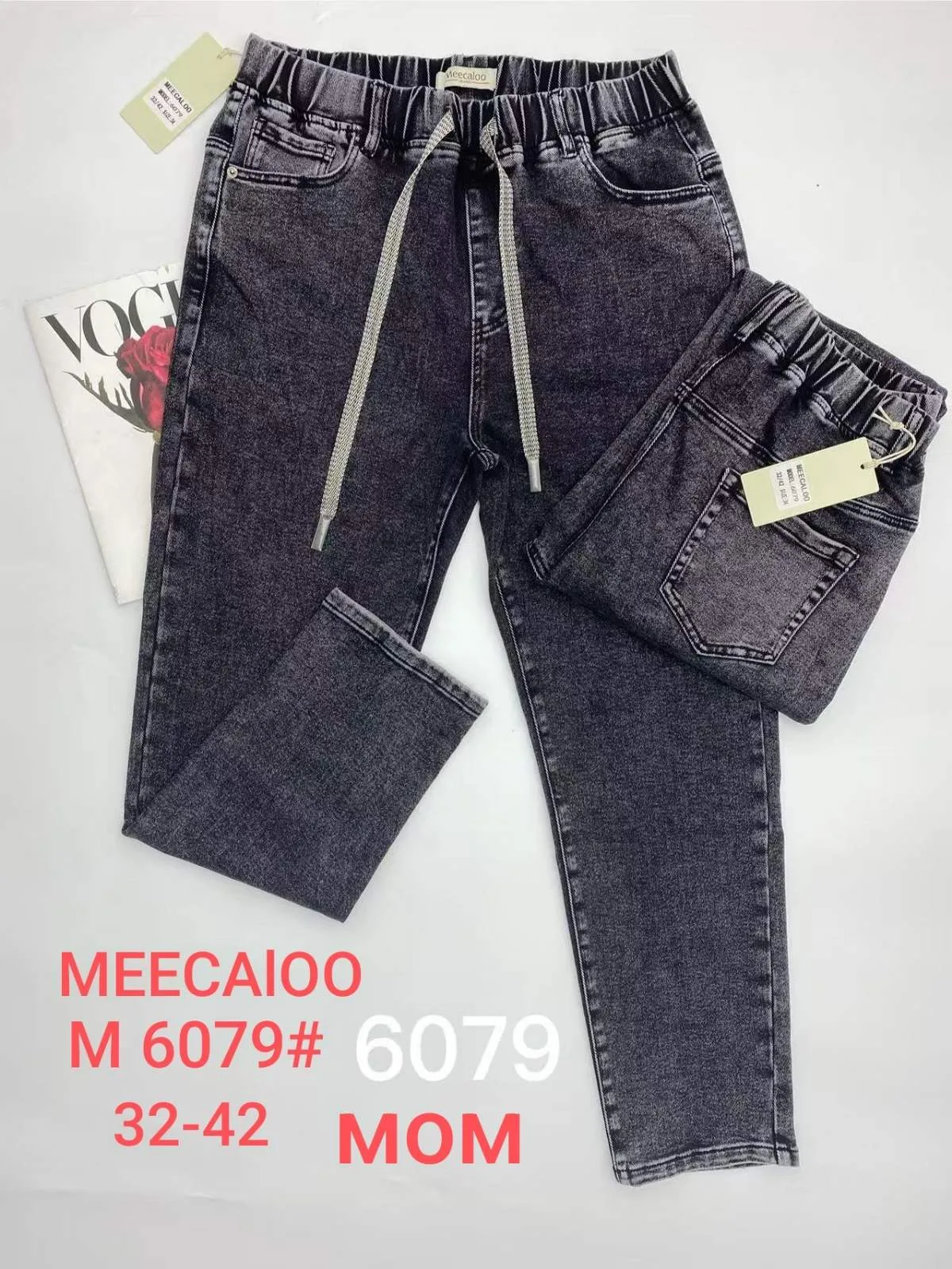 Жіночі джинси оптом MEECAIOO мом графітові мод. М6079