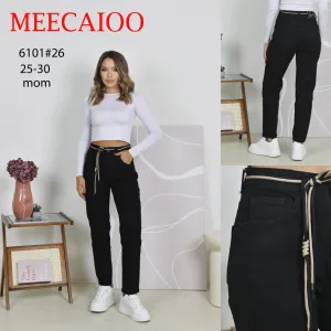Жіночі джинси оптом MEECAIOO 6101 чорні мом із зав'язками