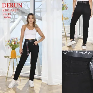 Жіночі джинси DERUN «MOM» чорні, стрейч, розміри 25–30 оптом