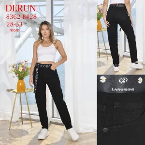 Жіночі джинси DERUN 8362-B «MOM» чорні, стрейч, розміри 28–33 оптом
