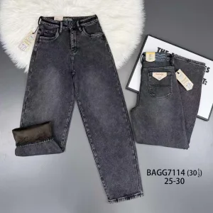Жіночі джинси VINDASION BAGGY 7114 сірі, стрейч, на хутрі, розміри 25–30 оптом