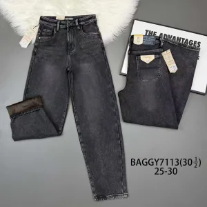 Жіночі джинси VINDASION BAGGY 7113 сірі, стрейч, на хутрі, розміри 25–30 оптом
