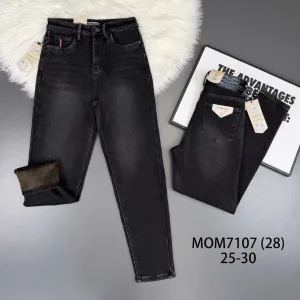 Жіночі джинси VINDASION MOM 7107 чорні, стрейч, на хутрі, розміри 25–30 оптом