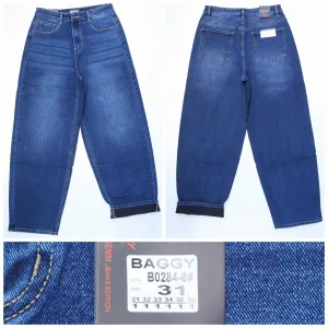 Жіночі джинси RELUCKY BAGGY 0284# сині, на байці, розміри 31–38 оптом