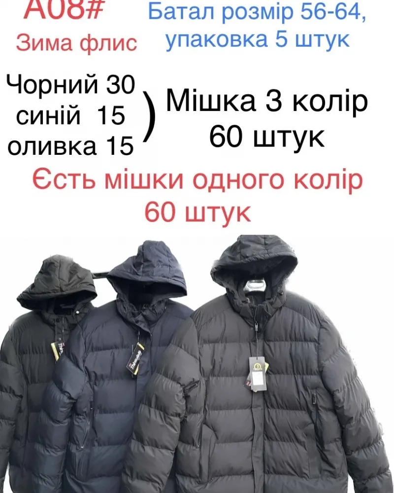 Чоловіча зимова куртка батал на флісі оптом, модель A08